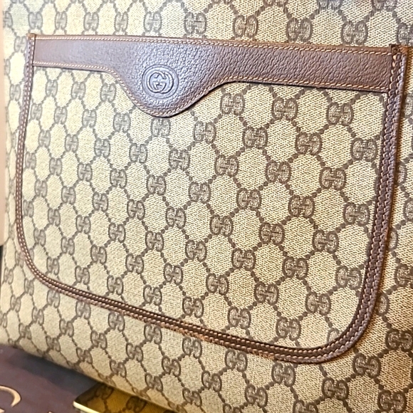 GUCCI VINTAGE RARE 1970’S GG SUPREME COATED CANVAS WEB SHERRY ICONIC TOTE BAG - Picture 4 of 17